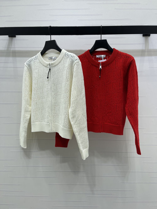 Dior Hollow Knit Zip Cardigan with Star Buttons