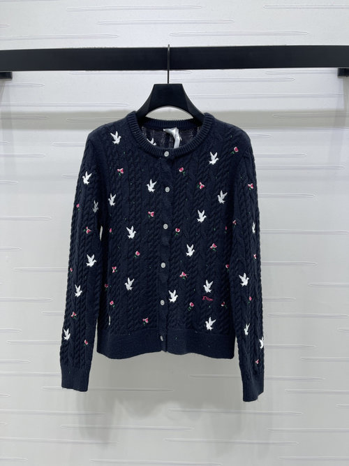 Dior Exquisite Embroidered Round-neck Knit Sweater