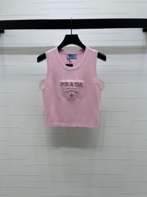 Prada Triangle Logo Beaded Slim-Fit Knit Vest