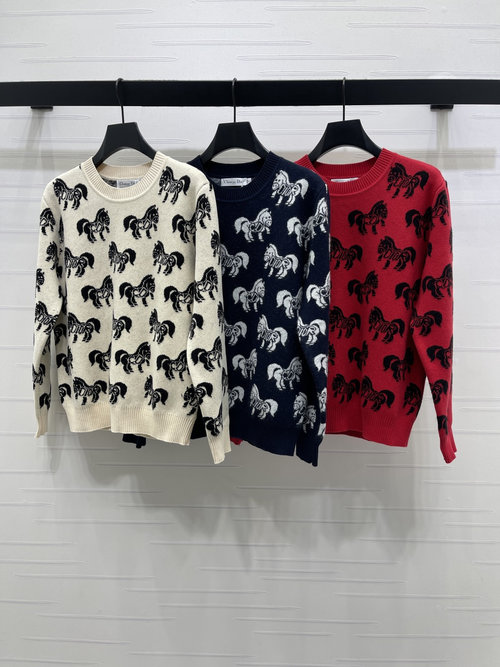 Dior Classic Round-Neck Horse Jacquard Knitted Sweater