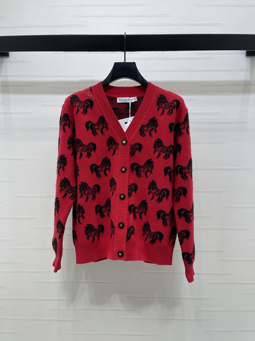 Dior Elegant V-Neck Horse Jacquard Cardigan for Events