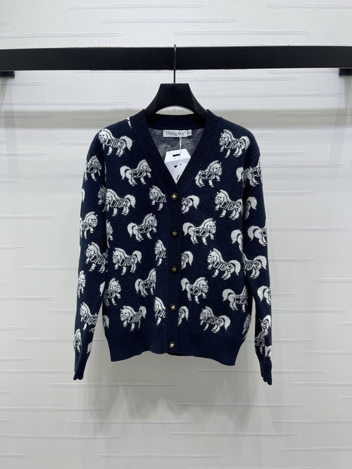 Dior Elegant V-Neck Horse Jacquard Cardigan for Events