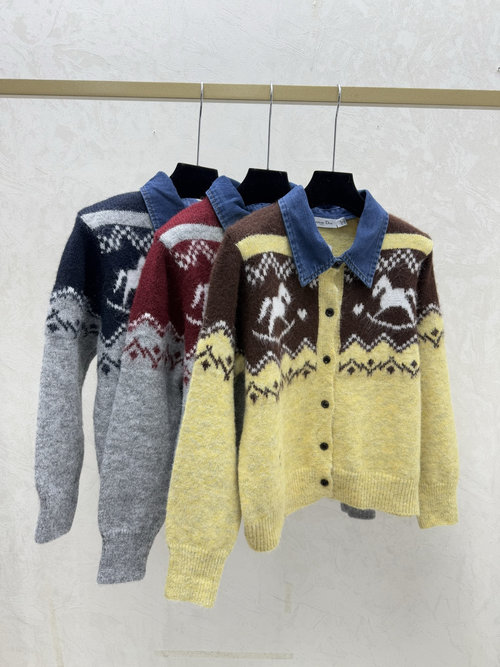 Dior Contrast Pony Collared Knit Cardigan