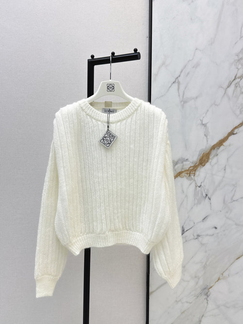 Loewe Milk-white Lantern Sleeve Mohair Sweater, Soft Elegance