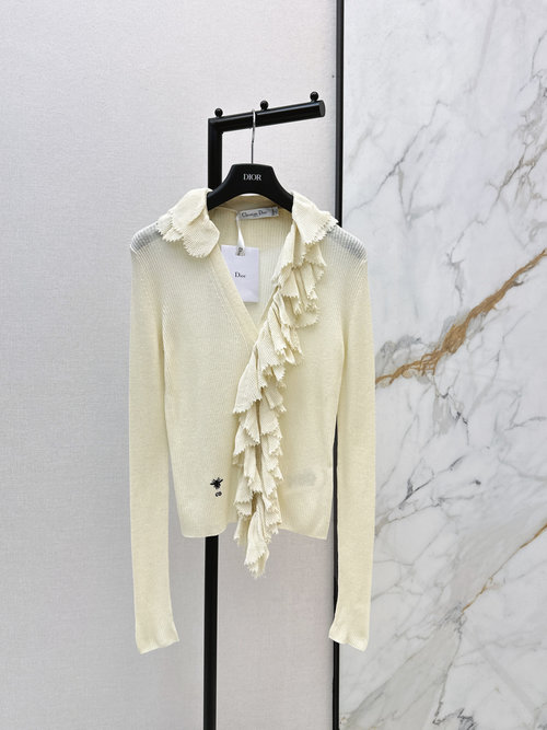 Dior Royal-inspired V-neck Cardigan with Detachable Lace Collar
