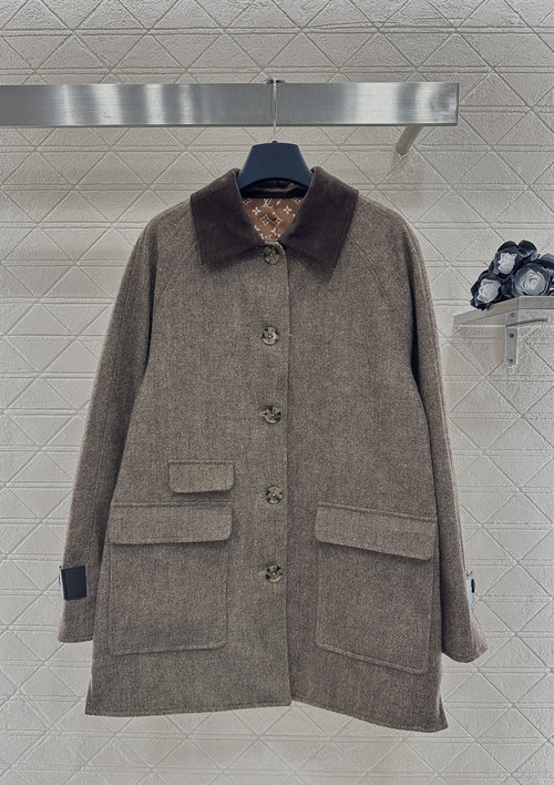 Louis Vuitton Custom Imported Wool Mid-Length Collared Coat with Vintage Grace
