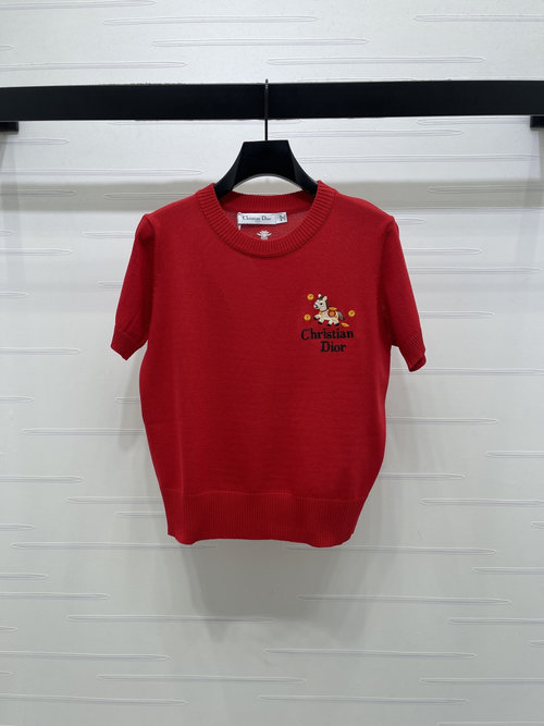 Dior Knit Short Sleeve with Horse Embroidery and Gold Elements