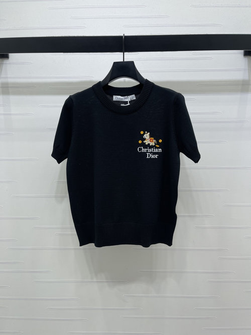 Dior Knit Short Sleeve with Horse Embroidery and Gold Elements