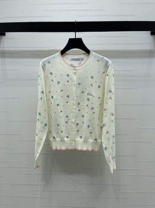 Dior Early Spring Embroidered Doves and Roses Knit Cardigan