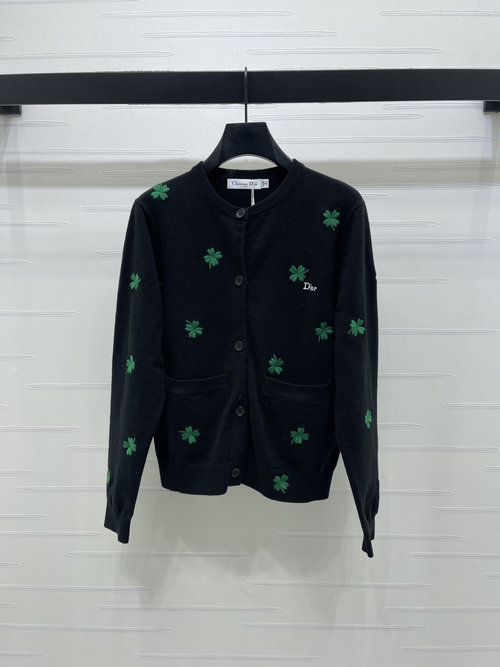 Dior Soft and Comfortable Lucky Clover Embroidered Cardigan