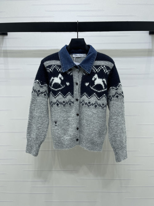 Dior Stylish Contrast Jacquard Knit Cardigan