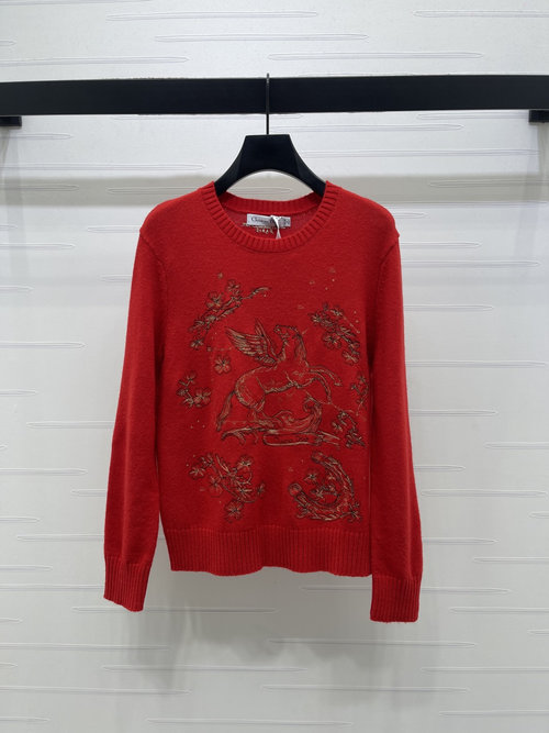 Dior New Year Pegasus Embroidery Long - Sleeved Sweater in Oriental Style