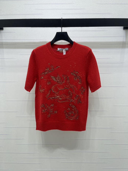 Dior Pegasus Embroidery Knit Short - Sleeve with Oriental Design