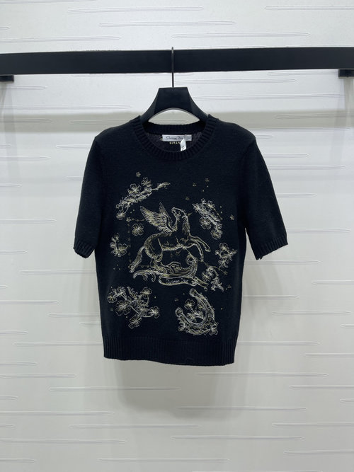 Dior Pegasus Embroidery Knit Short - Sleeve with Oriental Design