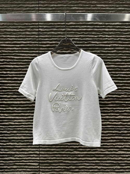 Louis Vuitton Embroidered Letter Short-Sleeve Knit Top