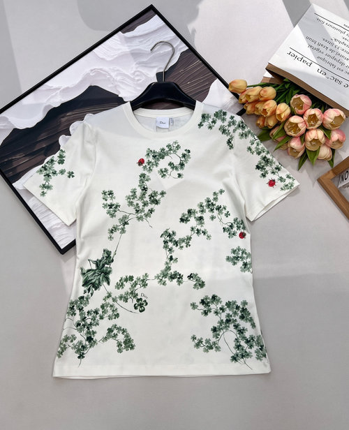 Dior Spring Flower Print Round Neck T-Shirt, French Romance