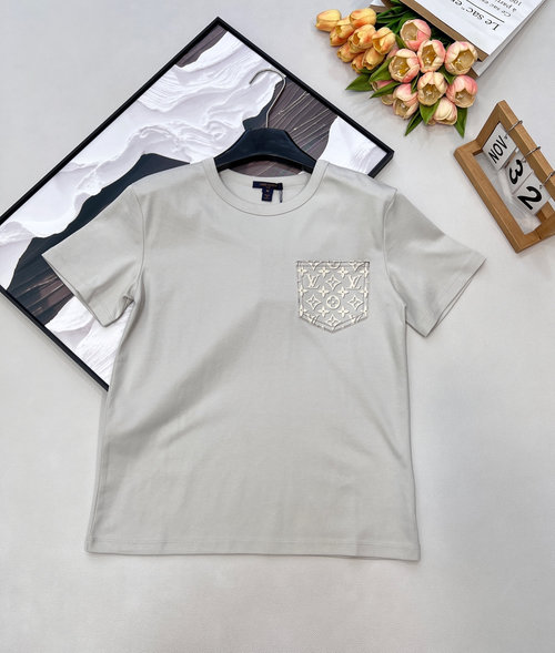 Louis Vuitton Cotton Pocket Damask Printed Short-sleeved T-shirt