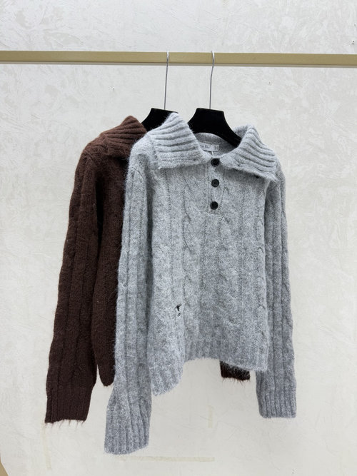Dior Solid Color Collared Knit Cardigan in Gray and Coffee