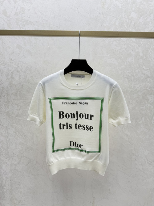Dior Contrast Color Letter Knit Short Sleeve in White