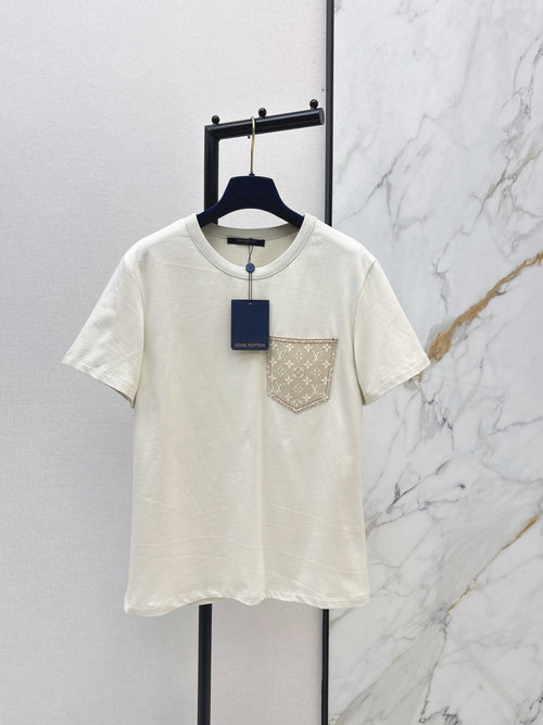 Louis Vuitton Beige Vintage Printed Pocket T-shirt, Neat and Fashionable
