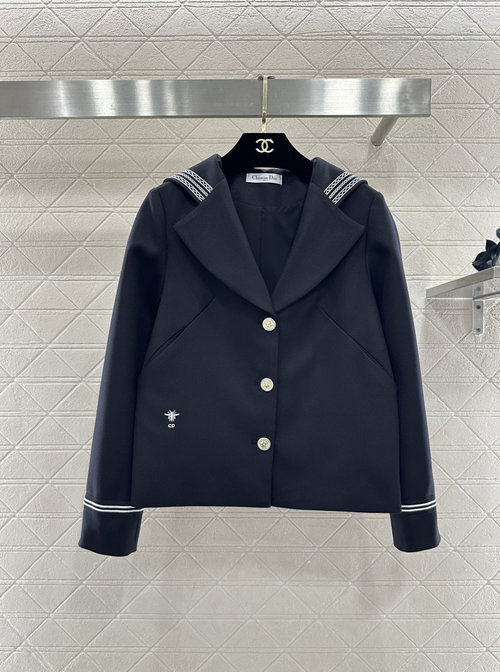 Dior Navy Blazer and Skirt Set with Delicate Embroideries