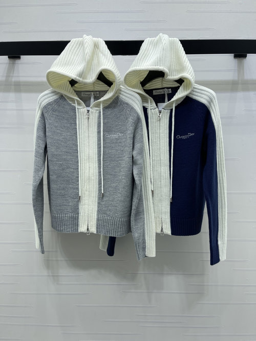 Dior Hooded Zip-up Sweater with Contrast Trim