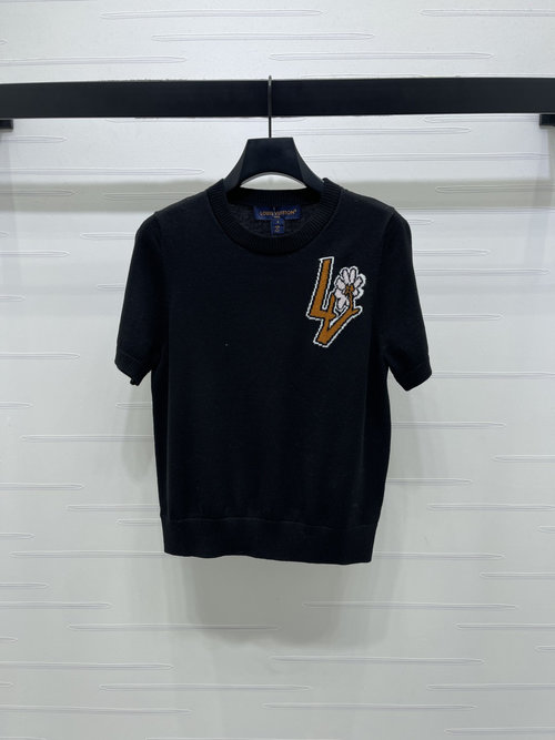 Louis Vuitton High-Quality Solid-Color Knit Short-Sleeve with Logo