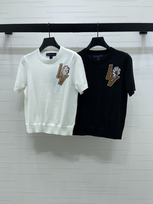 Louis Vuitton High-Quality Solid-Color Knit Short-Sleeve with Logo