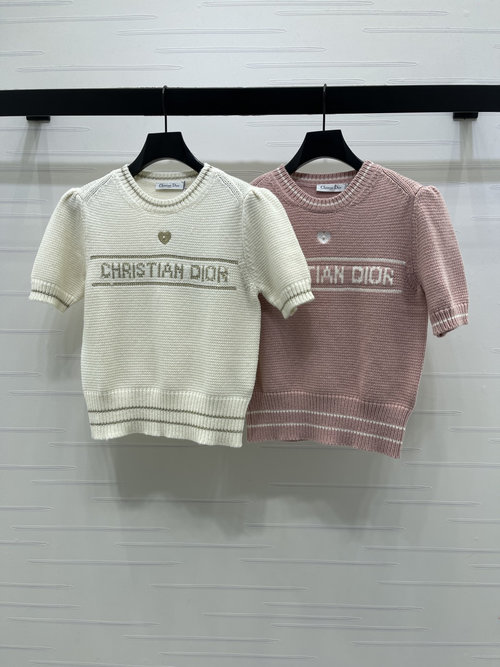 Dior Pearl Letter Knit Short-Sleeved Top with Logo