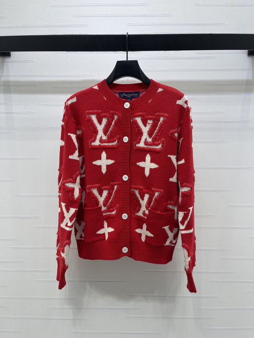 Louis Vuitton Towel Relief Round Neck Knit Cardigan, Full Logo
