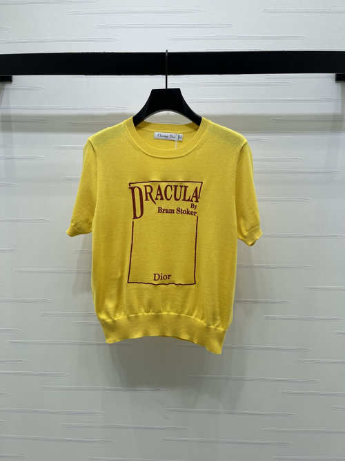 Dior Knit Short - Sleeve Top with Logo Print