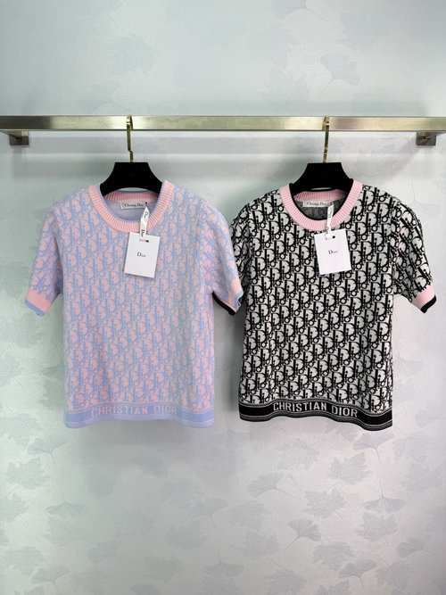Dior Comfortable Letter Print Jacquard Knit Short-Sleeve Top