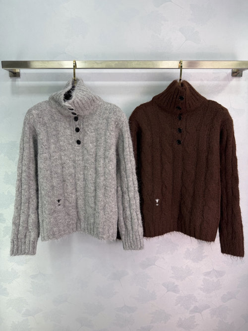 Dior Bee Embroidery Turn-Down Collar Knit Sweater