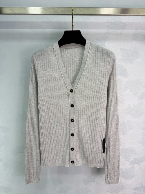 Louis Vuitton Grey V-Neck Knit Cardigan with Black Buttons