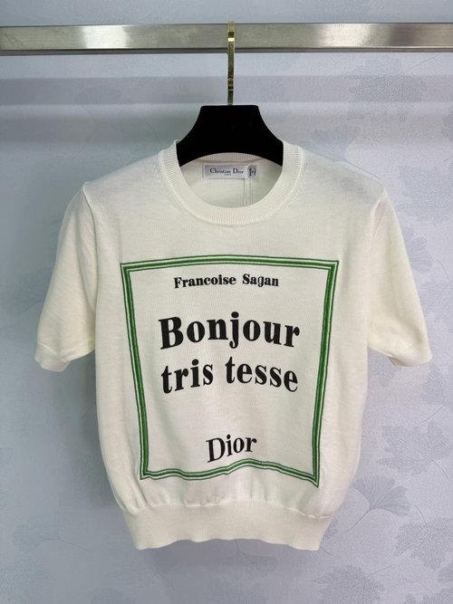 Dior Crew Neck Logo Knit Short Sleeve Top