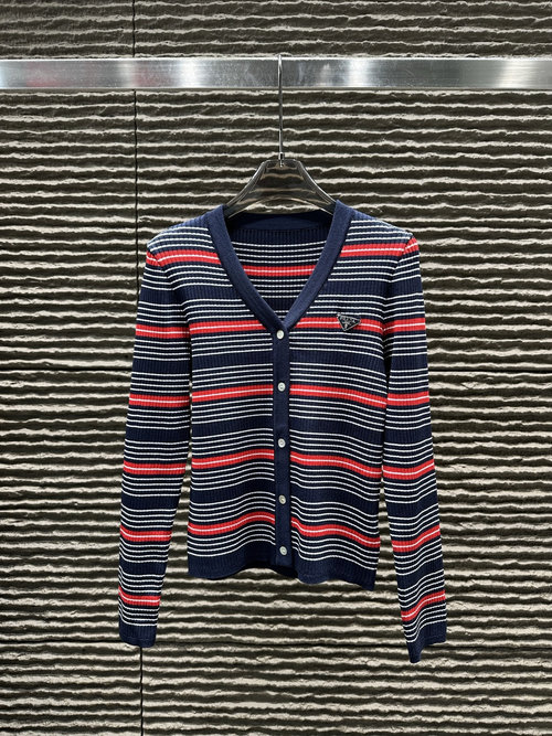 Prada New Series: Striped Round Neck Knit Cardigan