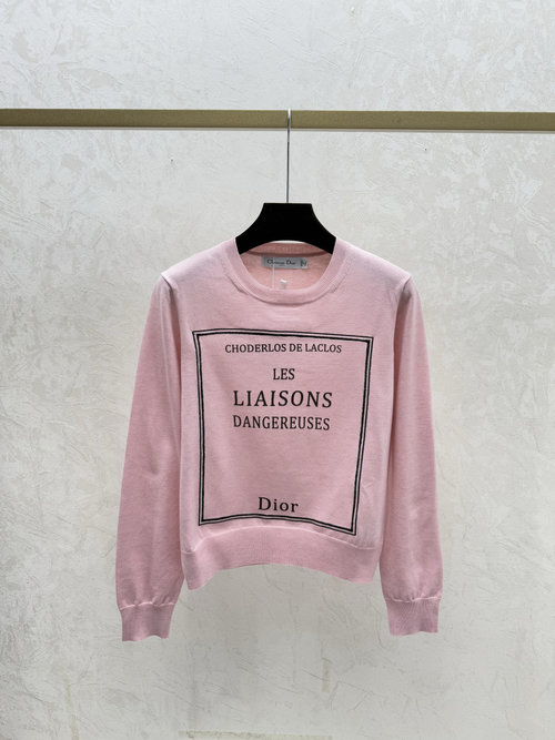 Dior Pink Long-sleeved Knitted Top with Color-blocked Letters