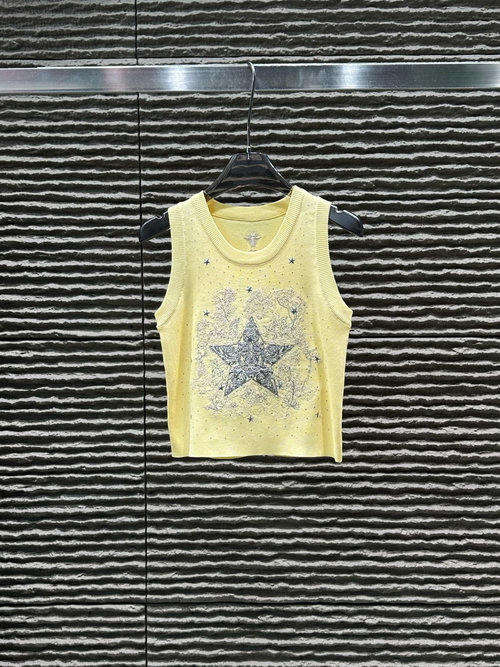 Dior Knitted Vest with Heavy - Duty Embroidery and Rhinestones