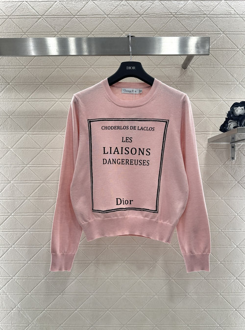 Dior Soft Knit Long-Sleeve Top with Literary Print