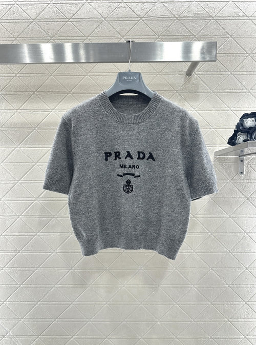 Prada Customized Wool Knit Short-Sleeved Top with Logo
