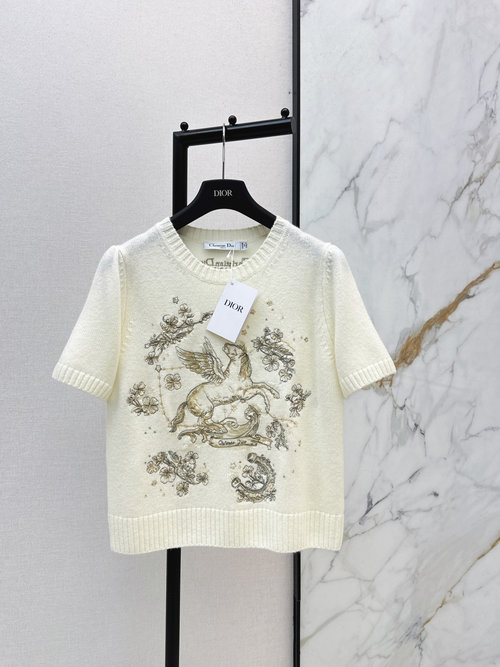 Dior Platinum Star Pegasus Embroidery Cashmere Sweater