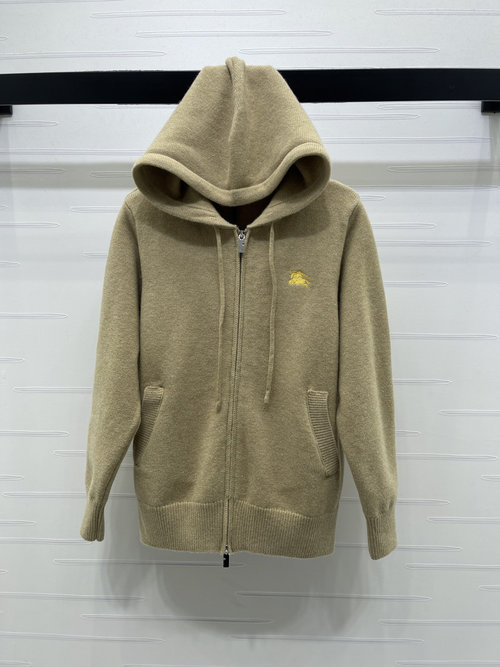 Burberry Knitted Hooded Zipper Cardigan with Horse Logo