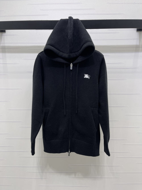 Burberry Knitted Hooded Zipper Cardigan with Horse Logo