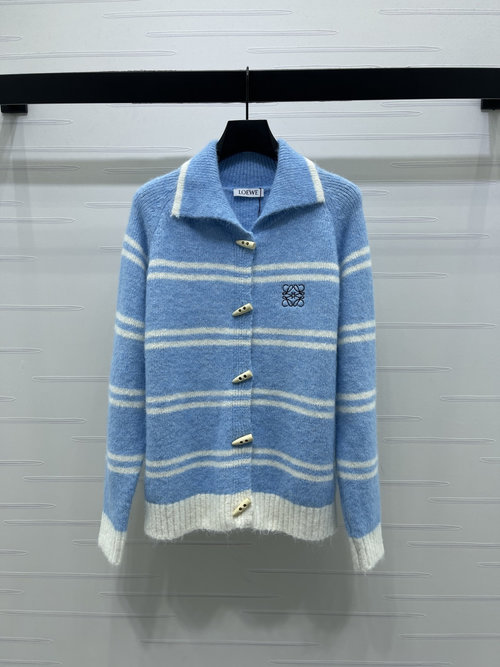 Loewe Striped Collar Knitted Cardigan with Custom Buttons
