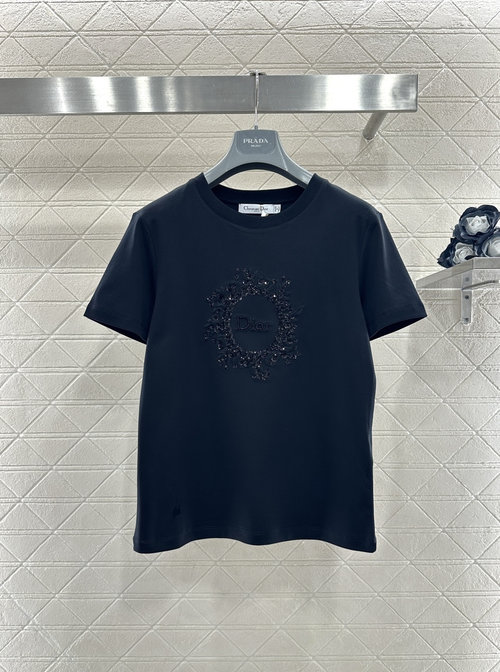 Dior Customized Cotton T-Shirt with Embroidered Flower Collar