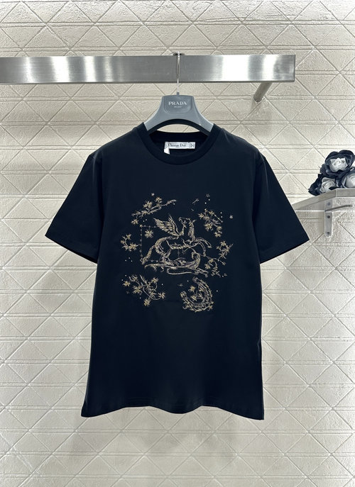 Dior New Year Series Cotton T-Shirt with Gold-Thread Embroidered Pegasus