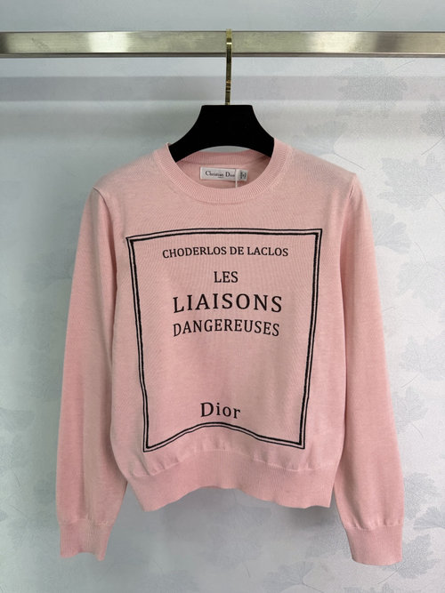 Dior Soft and Fashionable Round Neck Logo Knit Long - Sleeve