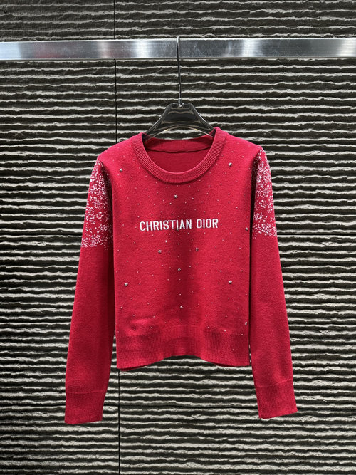 Dior Heavy-duty Studded Embroidered Letter Pullover Sweater
