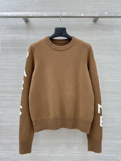 Fendi Exquisite Wool Knit Top with Logo and Camel Color