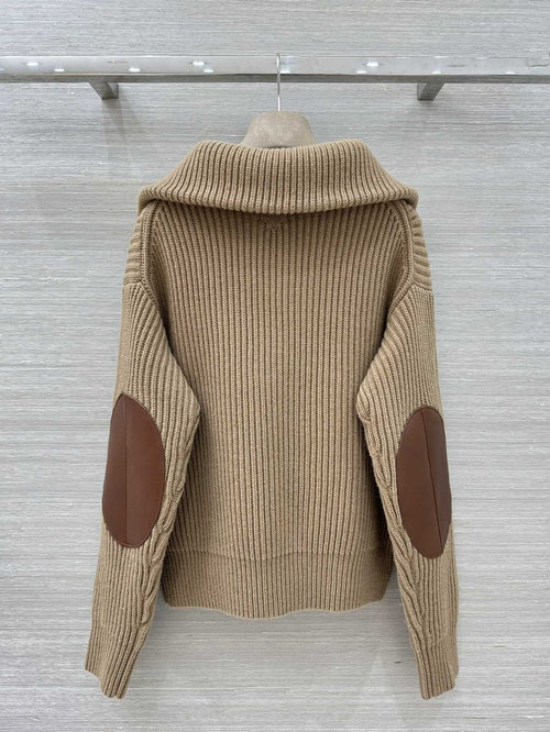 Prada Sophisticated Leather Cuff and Oversized Collar Knit Top